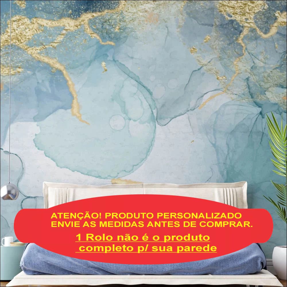 Marmore Liquido Tons de azul com detalhes em dourado