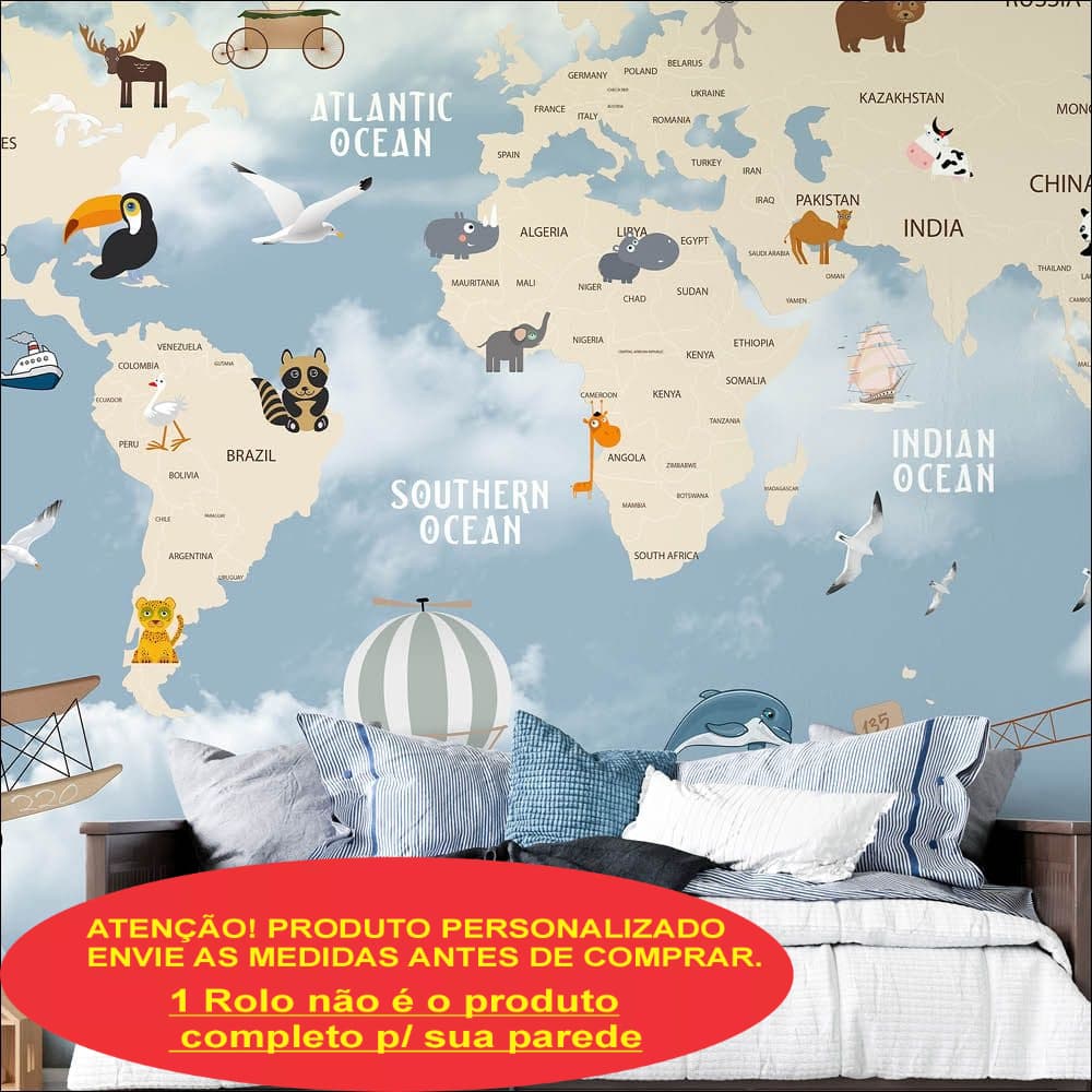 Mapa Mundi Infantil com bixinhos