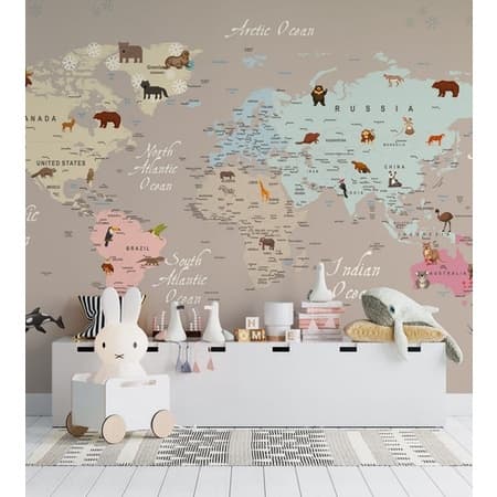De Mapa Mundi Colorido Com Animais