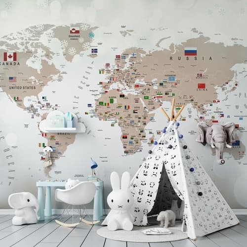 De Mapa Mundi Bege Com As Bandeiras