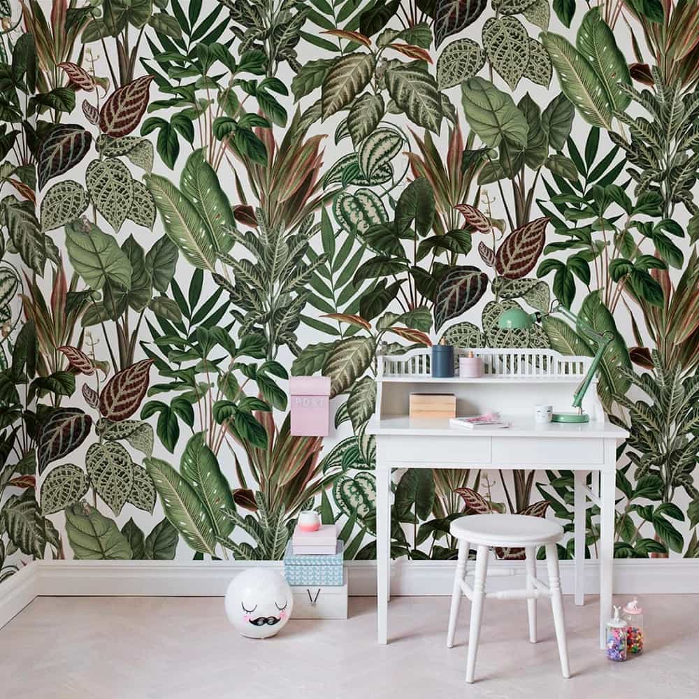 Papel de parede Folhas Gigantes em Fundo Branco