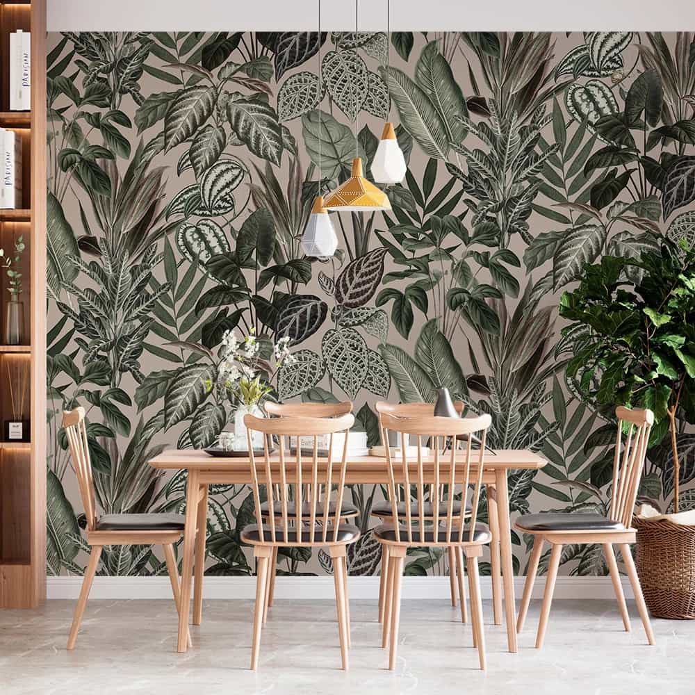 Papel de parede Folhas Gigantes em Fundo Bege