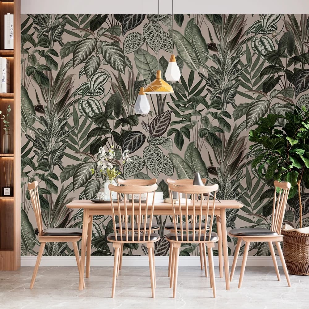 Papel de parede folhas gigantes em fundo bege