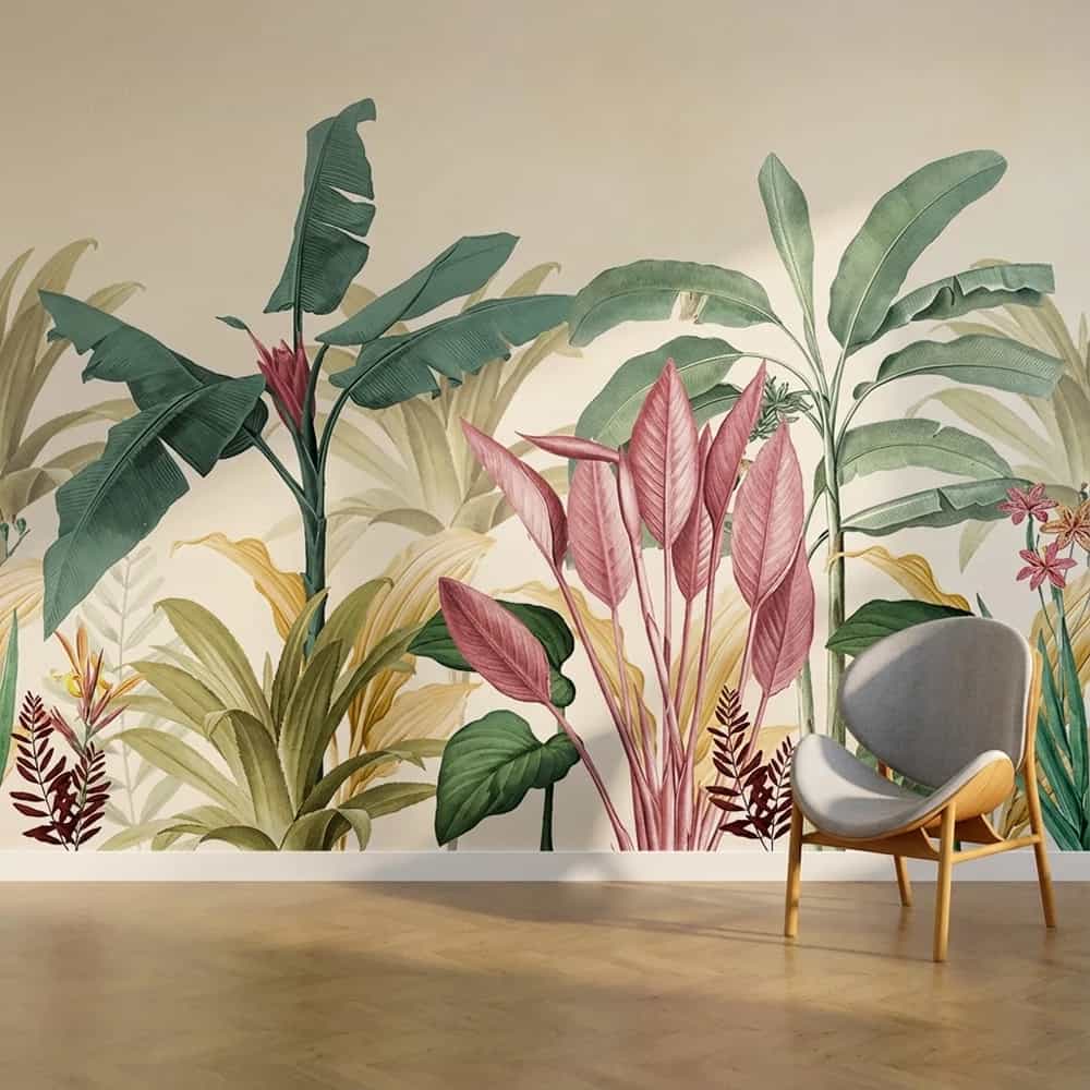 Papel de parede Jardim de Bananeiras em Aquarela