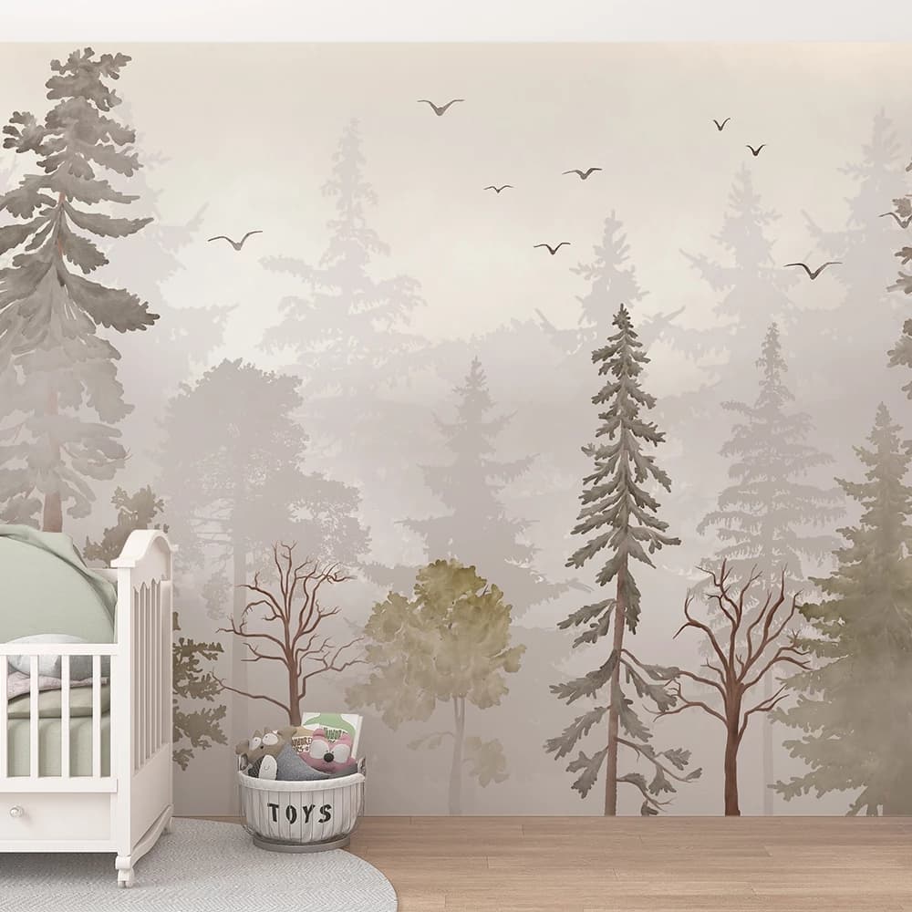 Papel de parede floresta em tons aquarela