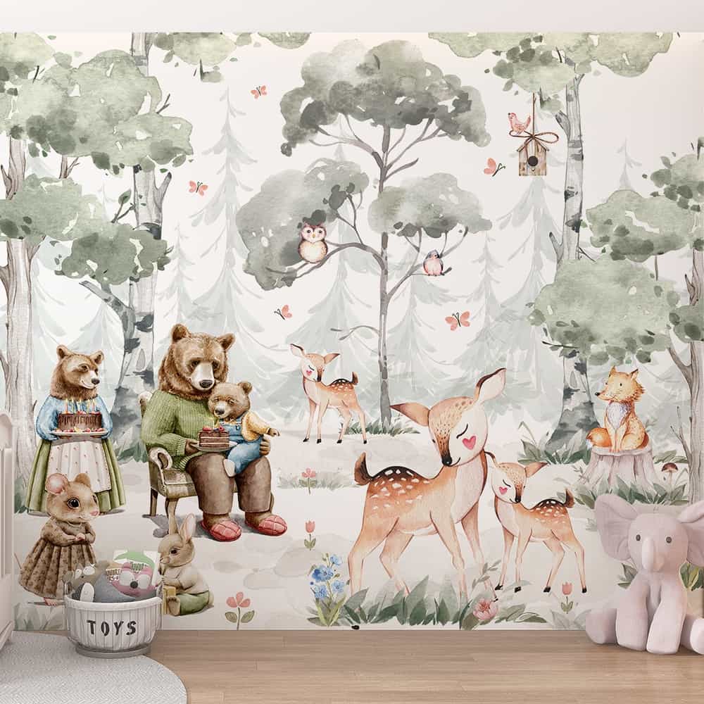Papel de parede Família de Ursos na Floresta