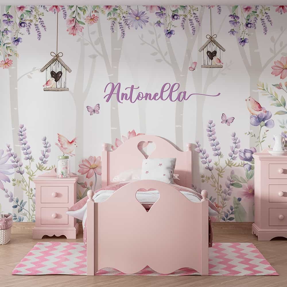 Papel de parede Rama de Flores Lilás com Nome