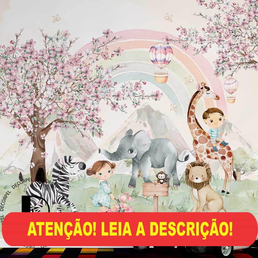 Papel de parede Safari das Crianças com Arco-Íris