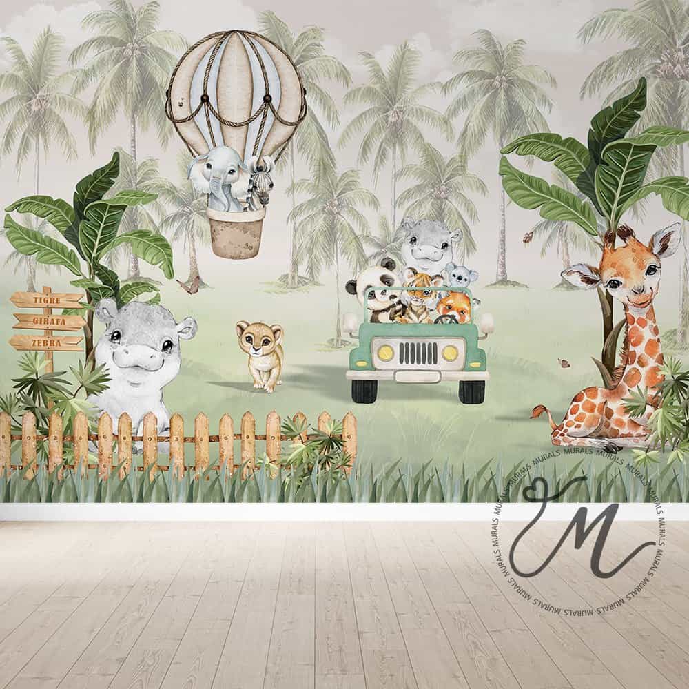 Papel de parede Safari de Jipe com Balão