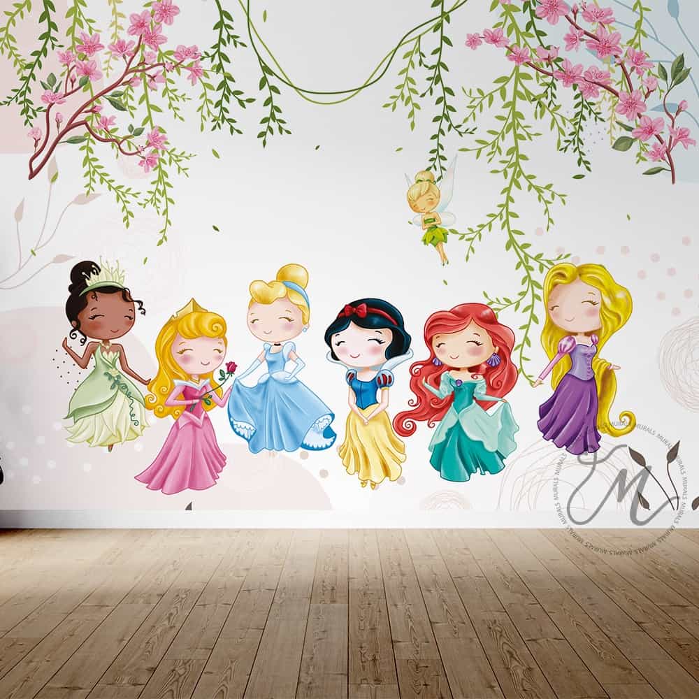 Papel de parede Princesas da Disney Chibi entre Flores