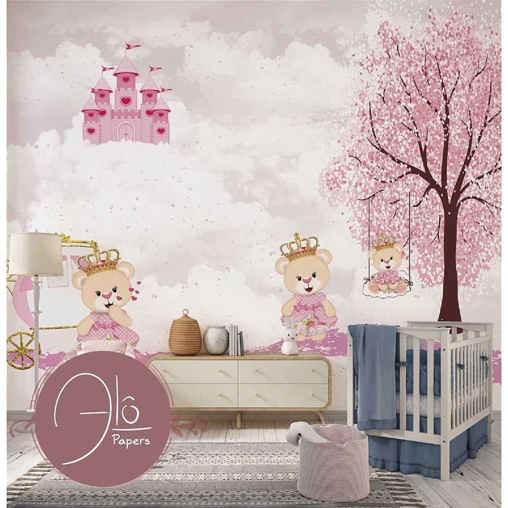 Papel de parede Ursinhas Princesas no Reino Rosa