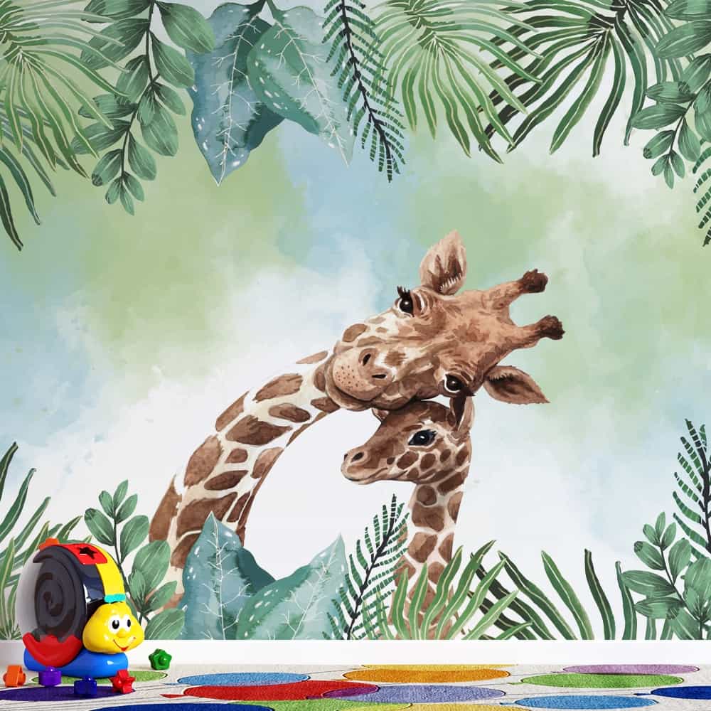 Papel de parede Carinho de Mamãe Girafa na Selva
