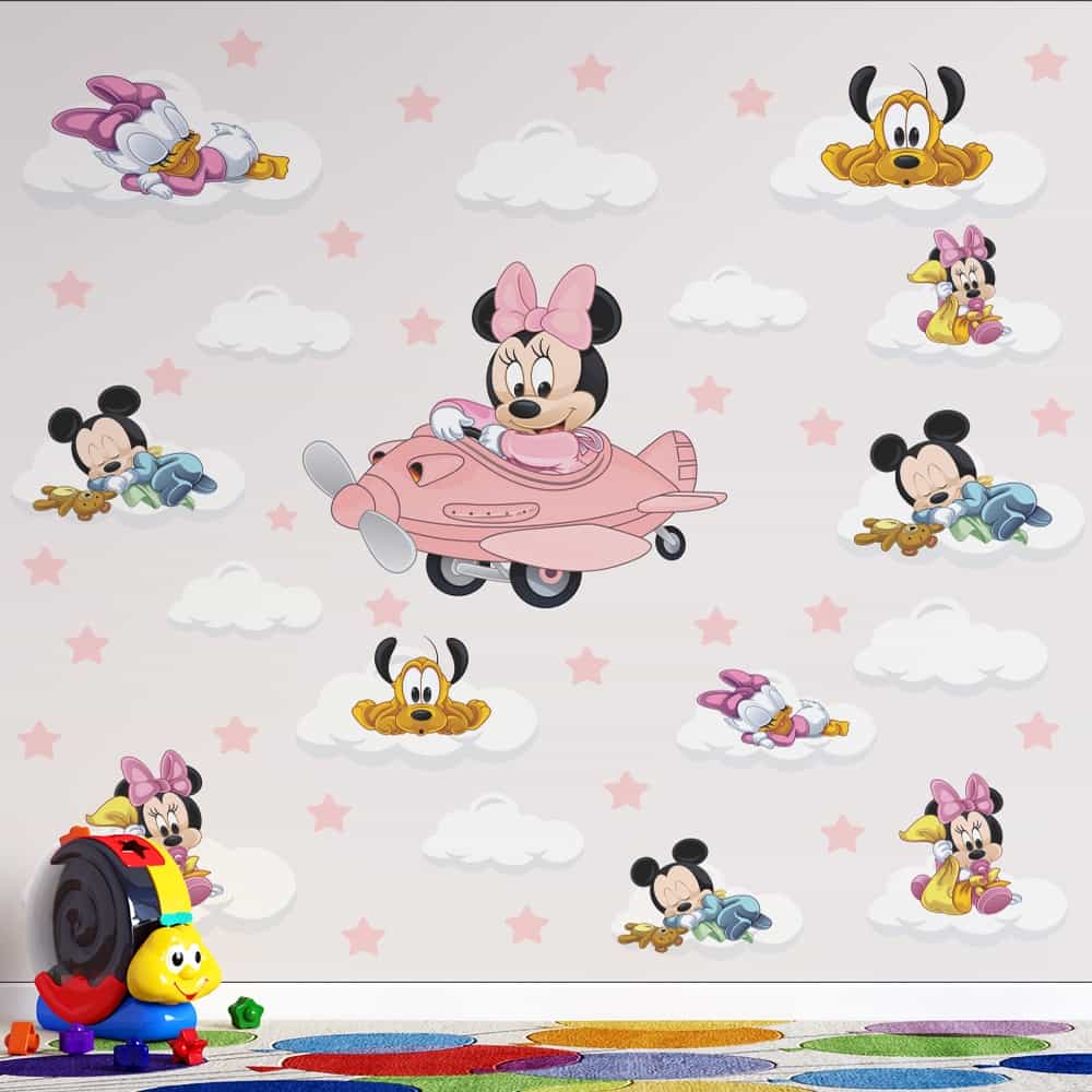 Papel de parede Minnie de Avião com a Turma Baby