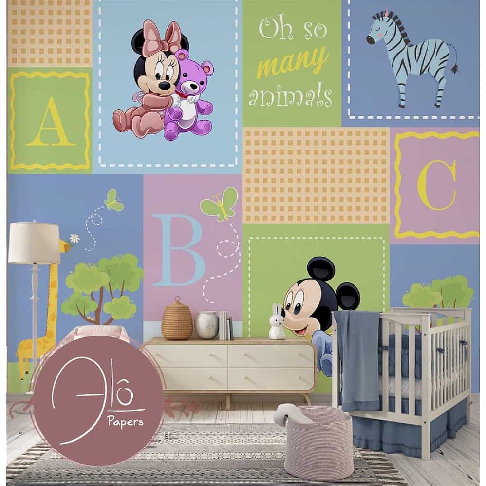 Papel de parede Baby Mickey e Minnie no Patchwork ABC