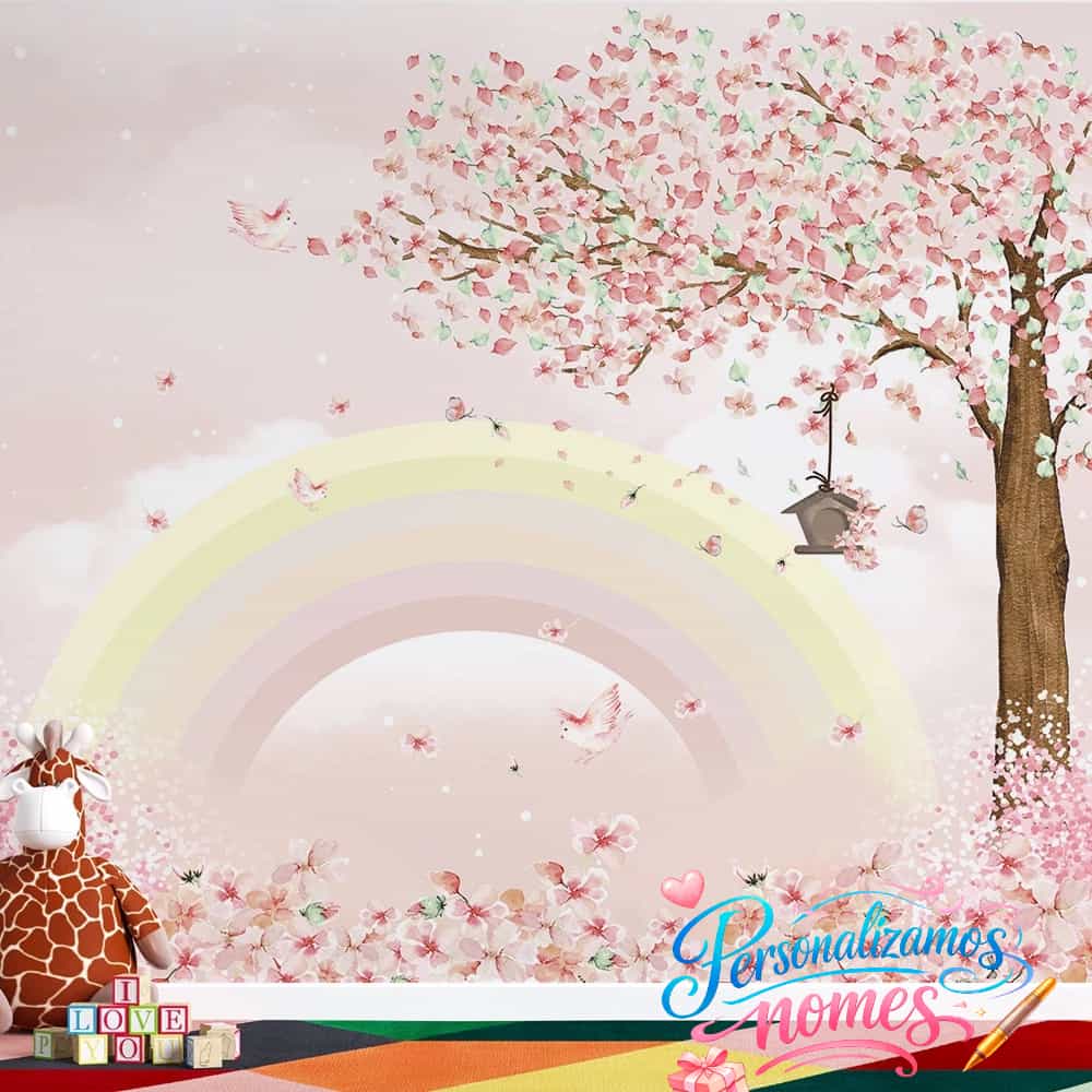 Papel de parede Cerejeira com Arco-Íris Pastel