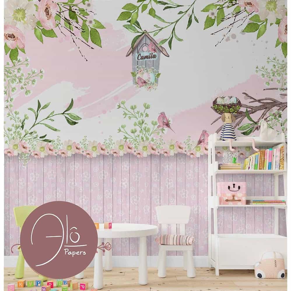 Papel de parede Jardim da Casinha de Passarinho com Nome