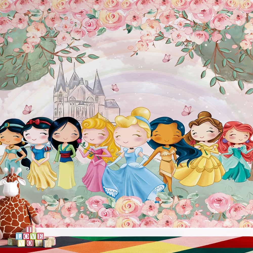 Papel de parede Princesas Disney entre Rosas e Castelo