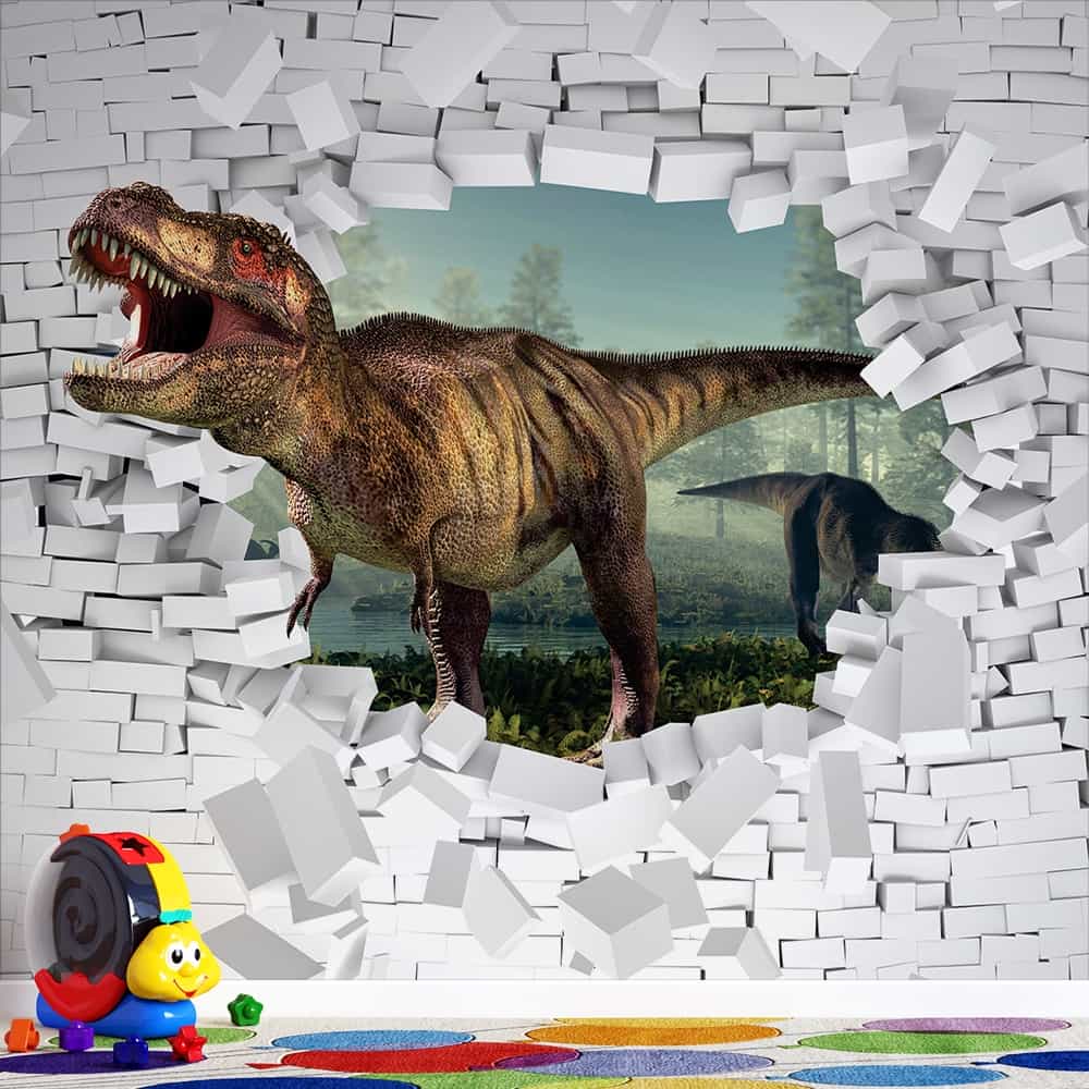 Papel de parede T-Rex Saindo da Parede 3D
