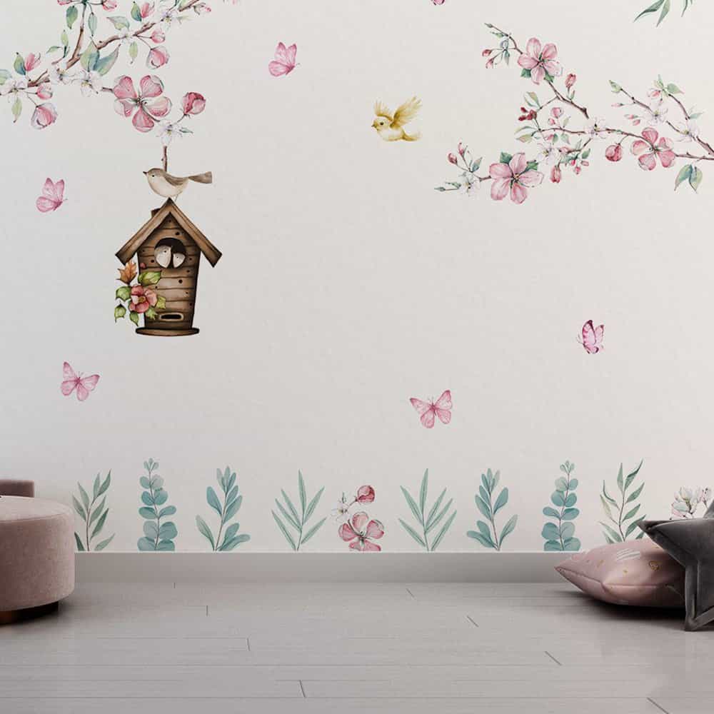 Papel de parede Casinha de Passarinho no Galho Florido