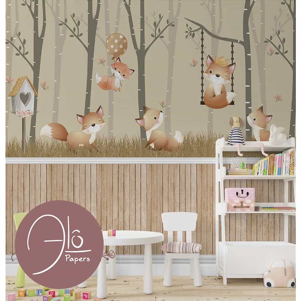 Papel de parede Raposinhas no Bosque de Bétulas