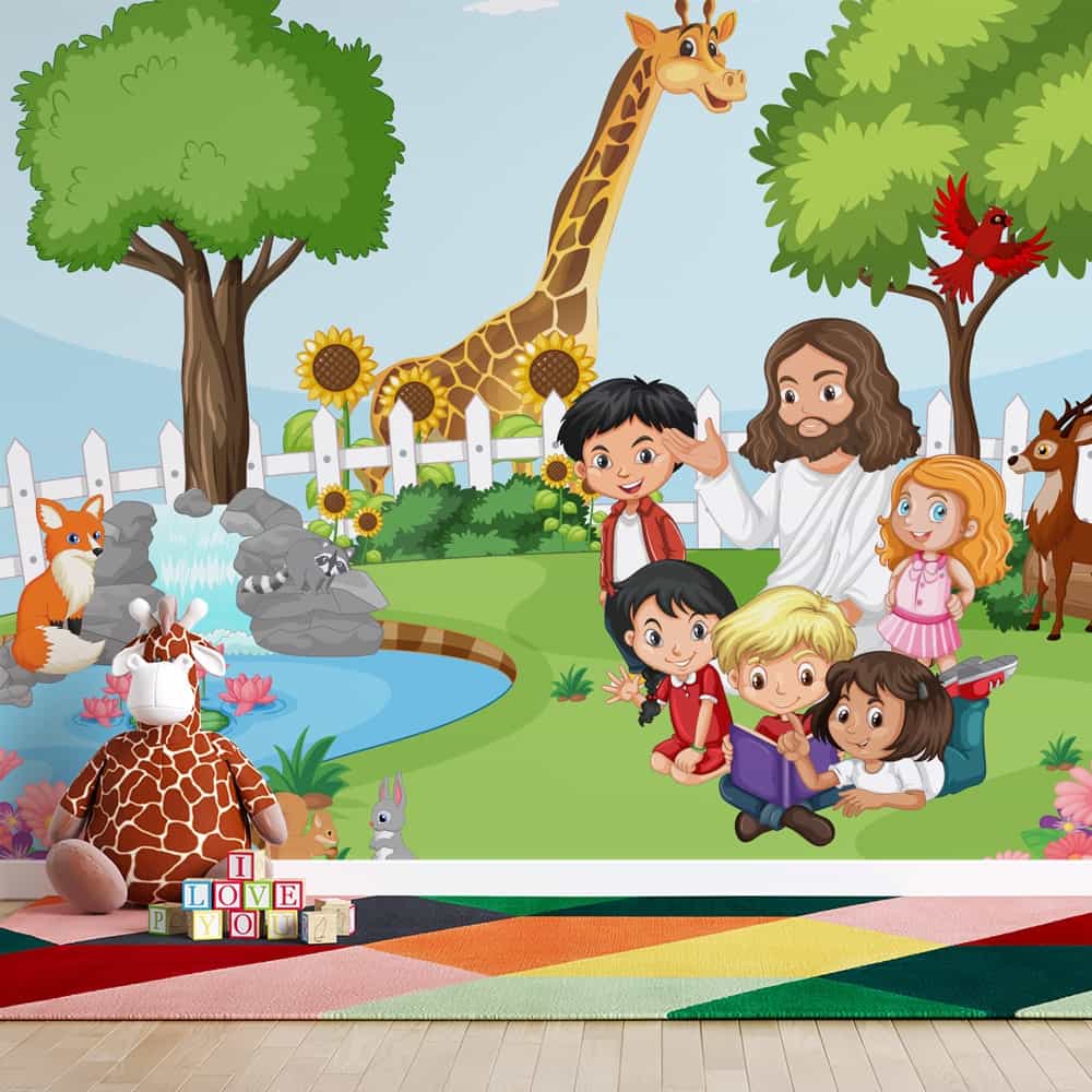 Papel de parede Jesus e as Crianças no Jardim