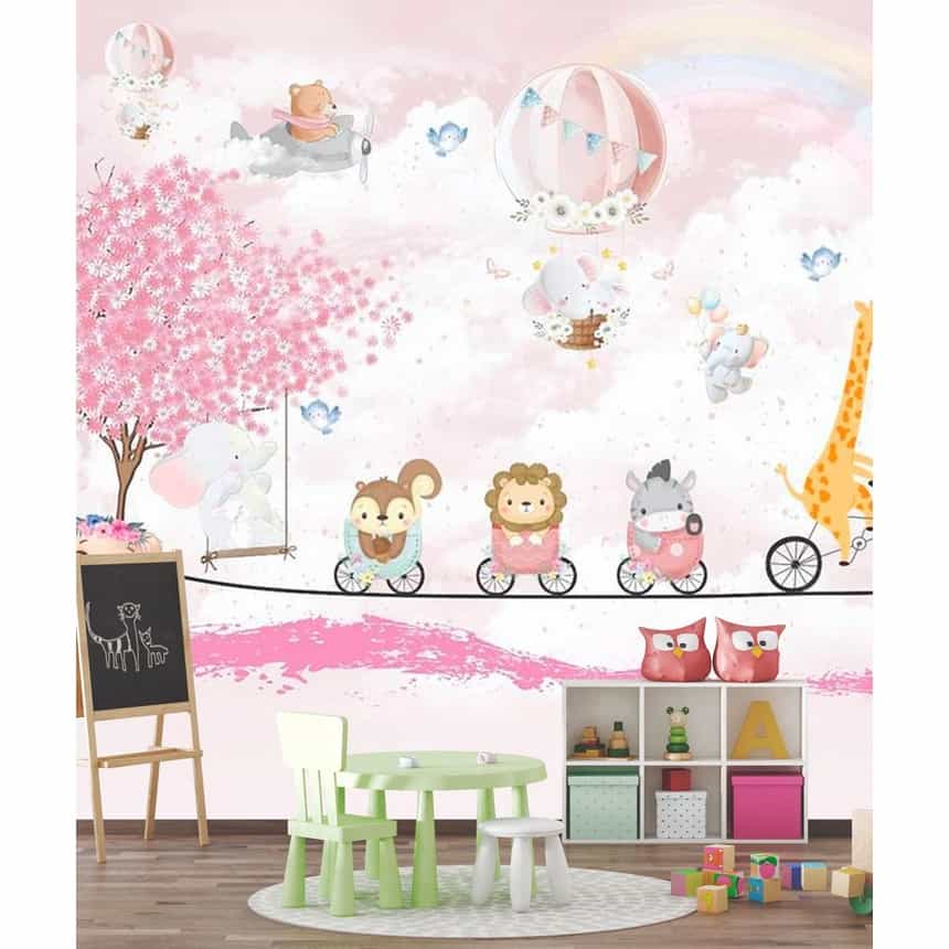 Papel de parede Passeio Rosa da Girafa Ciclista