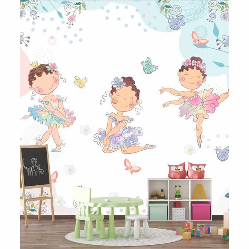 Papel de parede Trio de Bailarinas com Tutus Coloridos