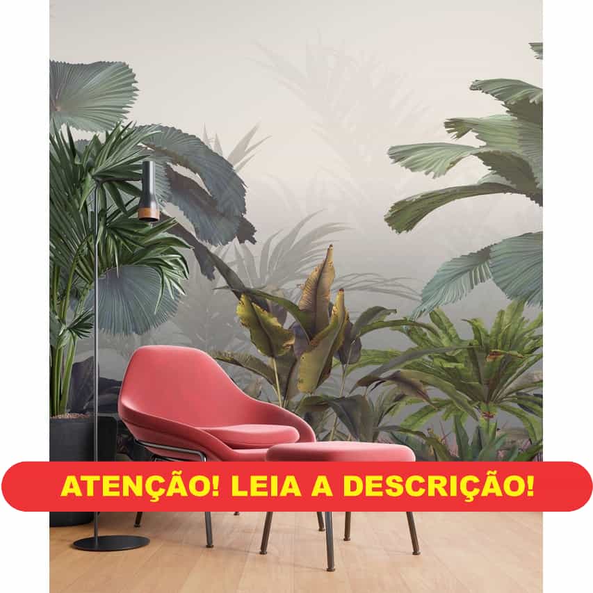 Papel de parede Safari com Folhas Grandes e Neblina