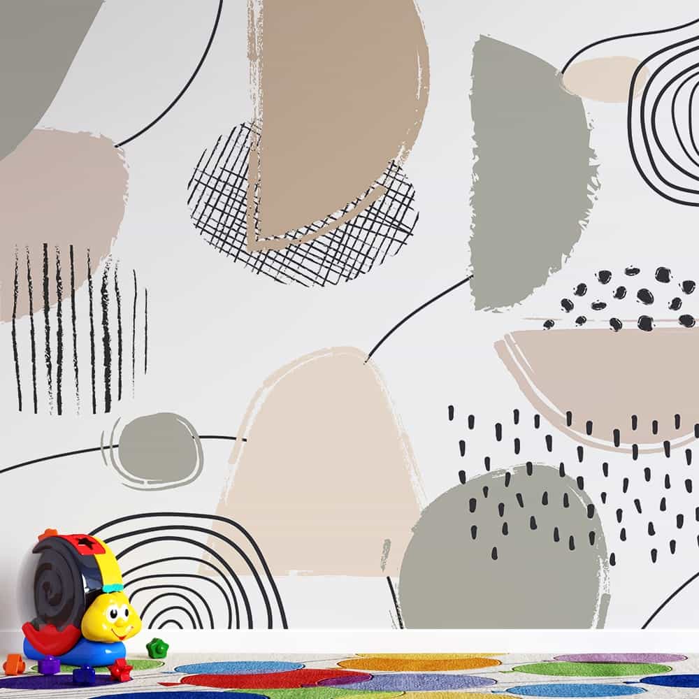 Papel de parede Abstrato Boho com Grafismos Pretos